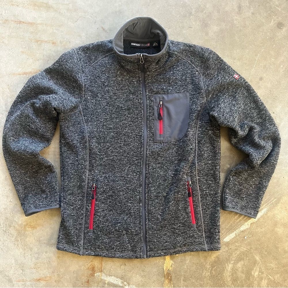Men’s Swiss Tech Fleece Gray and Red Jacket size Medium